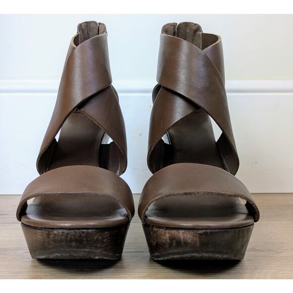 NEW Diane Von Furstenberg Opal Wedge Sandal 9.5 Strappy Vacchetta Leather Wood - Picture 6 of 12